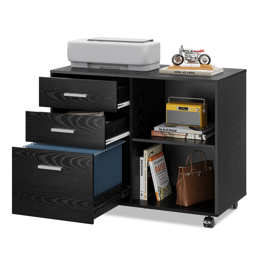 Wood 3 Drawer Black File Cabinet S3566