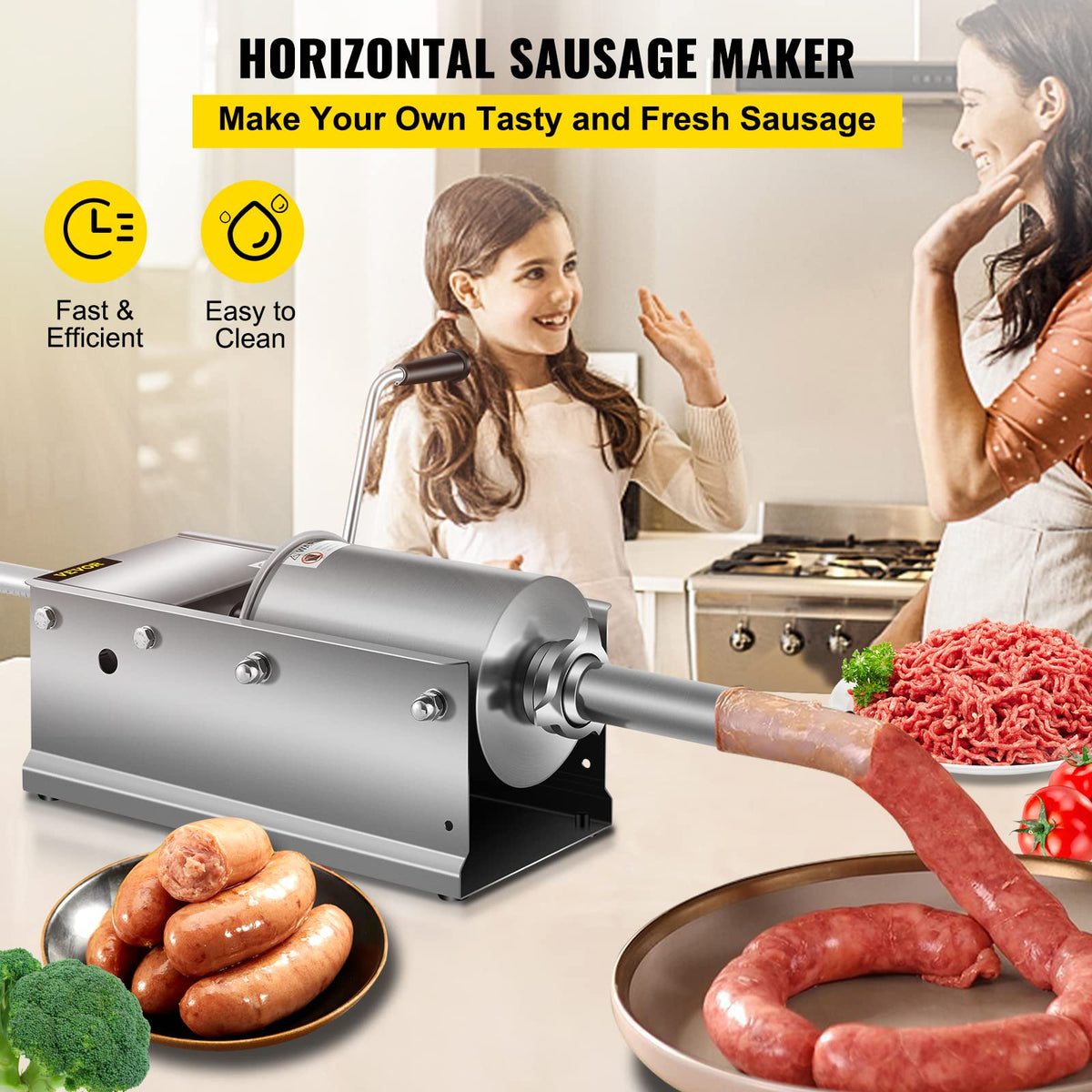 3L Manual Stainless Steel Sausage Stuffer with 5 Filling Nozzles B3295
