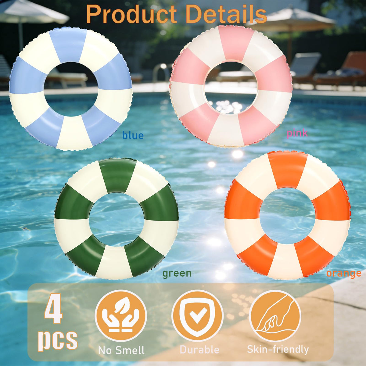 Large Inflatable Pool Float 36 Inch Striped Swim Rings T8912