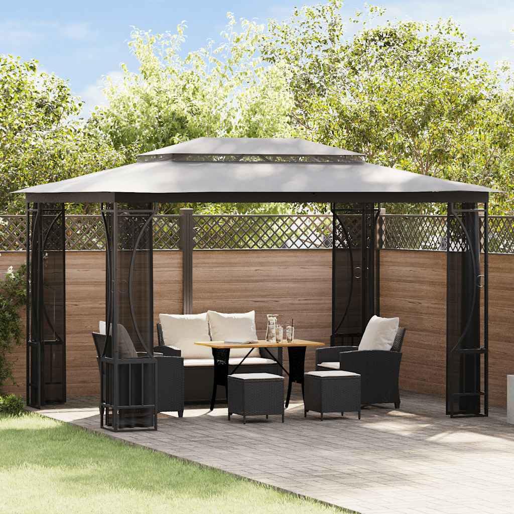 Steel Frame Gazebo with Nets 9.8x13.1x8.7 Feet Anthracite E356881