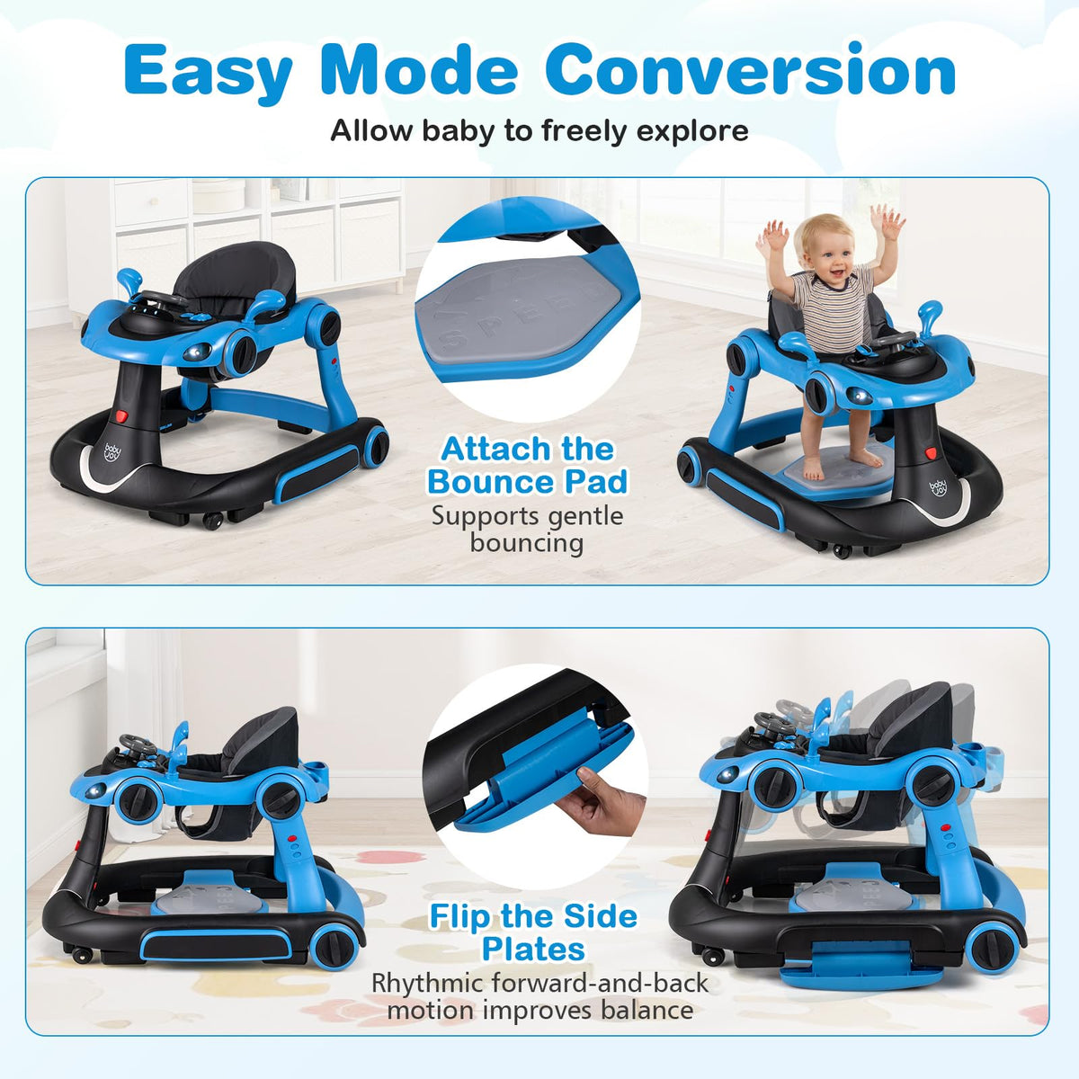 Foldable Adjustable Baby Walker with Wheels F5909