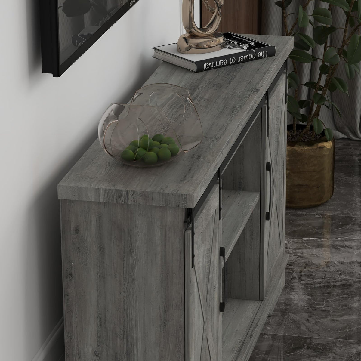 65 Inch TV Stand with Sliding Barn Doors C4624