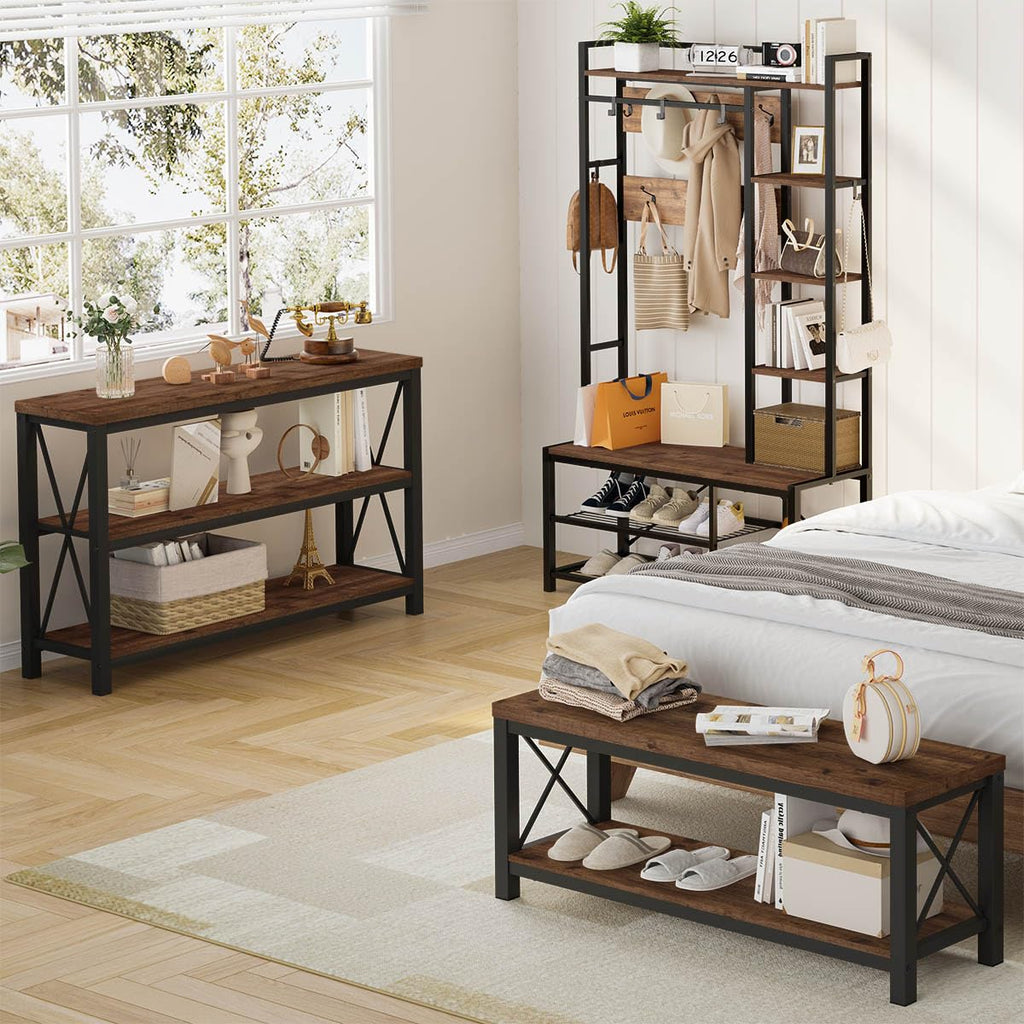 2 Tier Wood Metal Storage Bench D1601