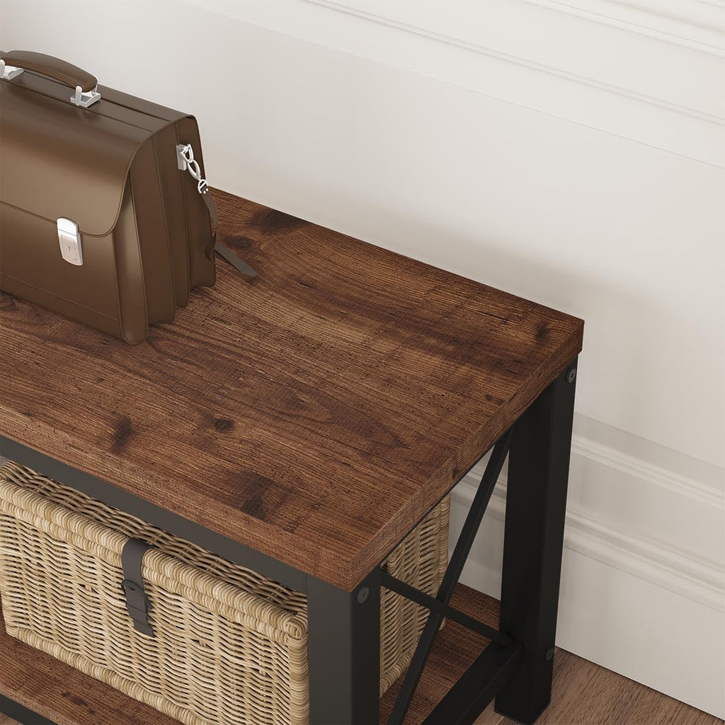 2 Tier Wood Metal Storage Bench D1601