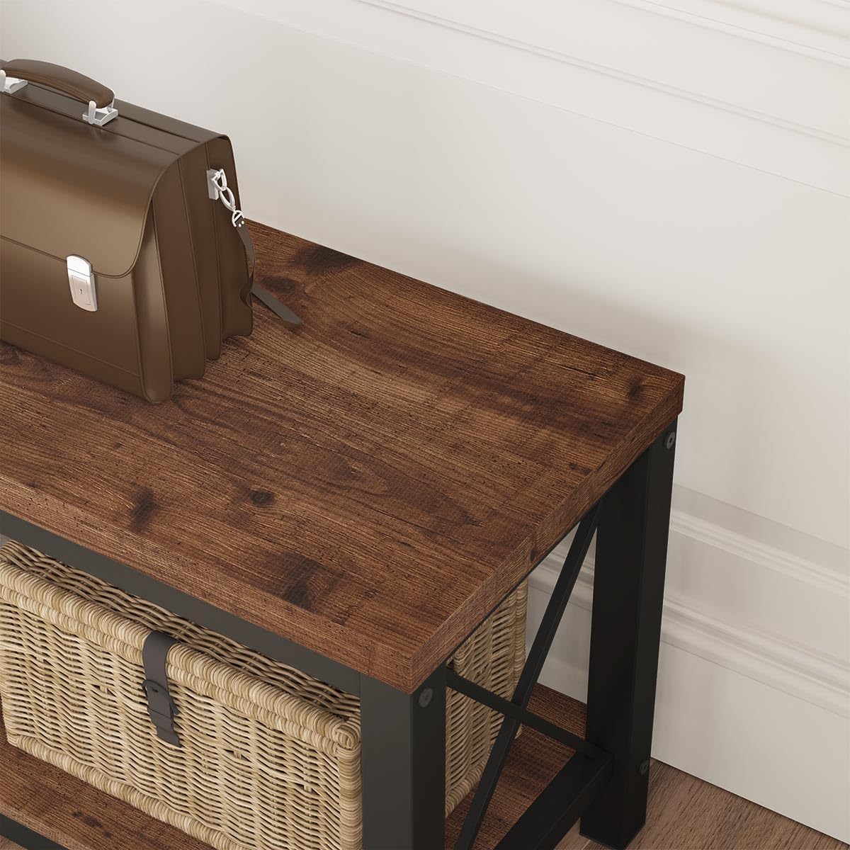 2 Tier Wood Metal Storage Bench D1601