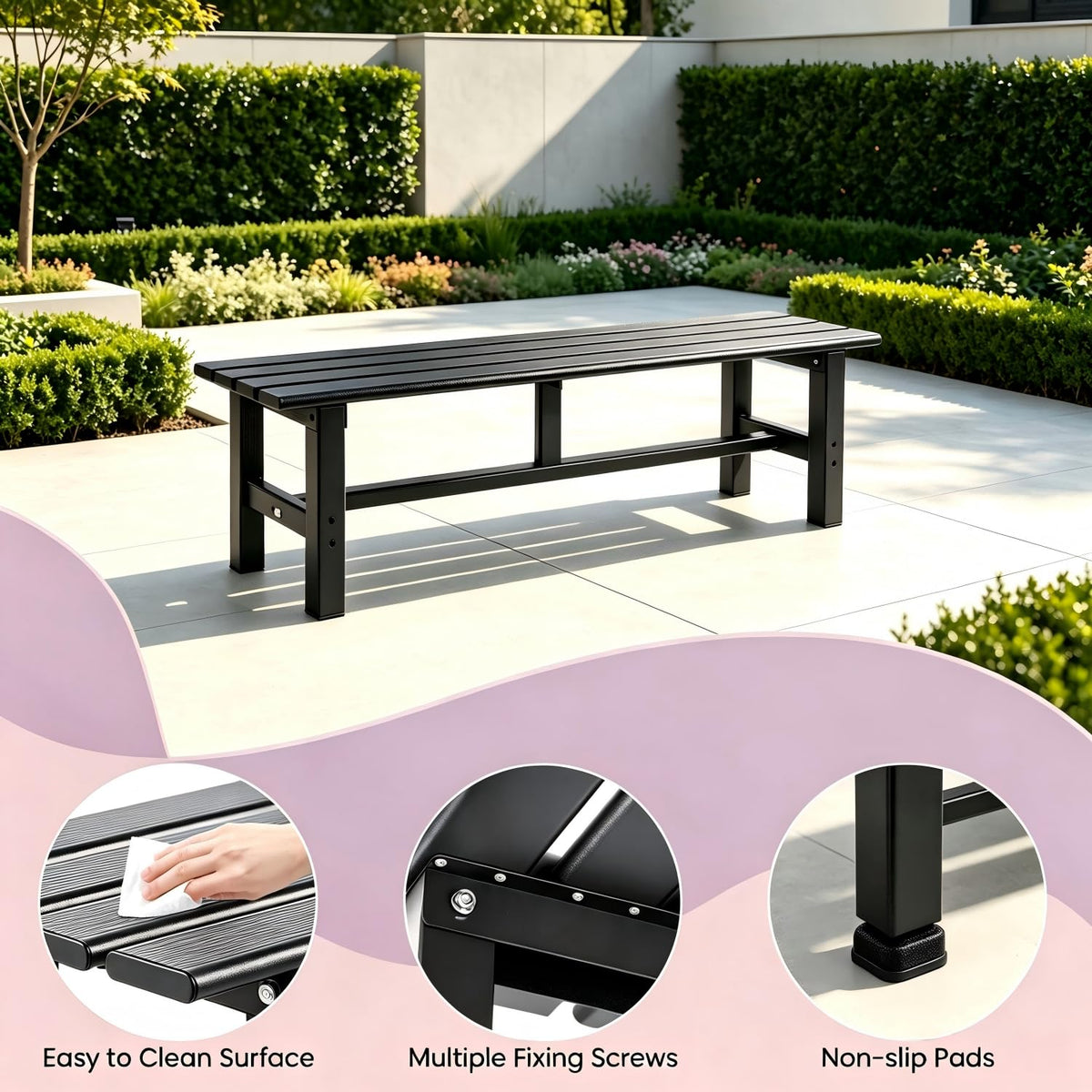 59 Inches Black 2-Person Aluminum Outdoor Bench W445677
