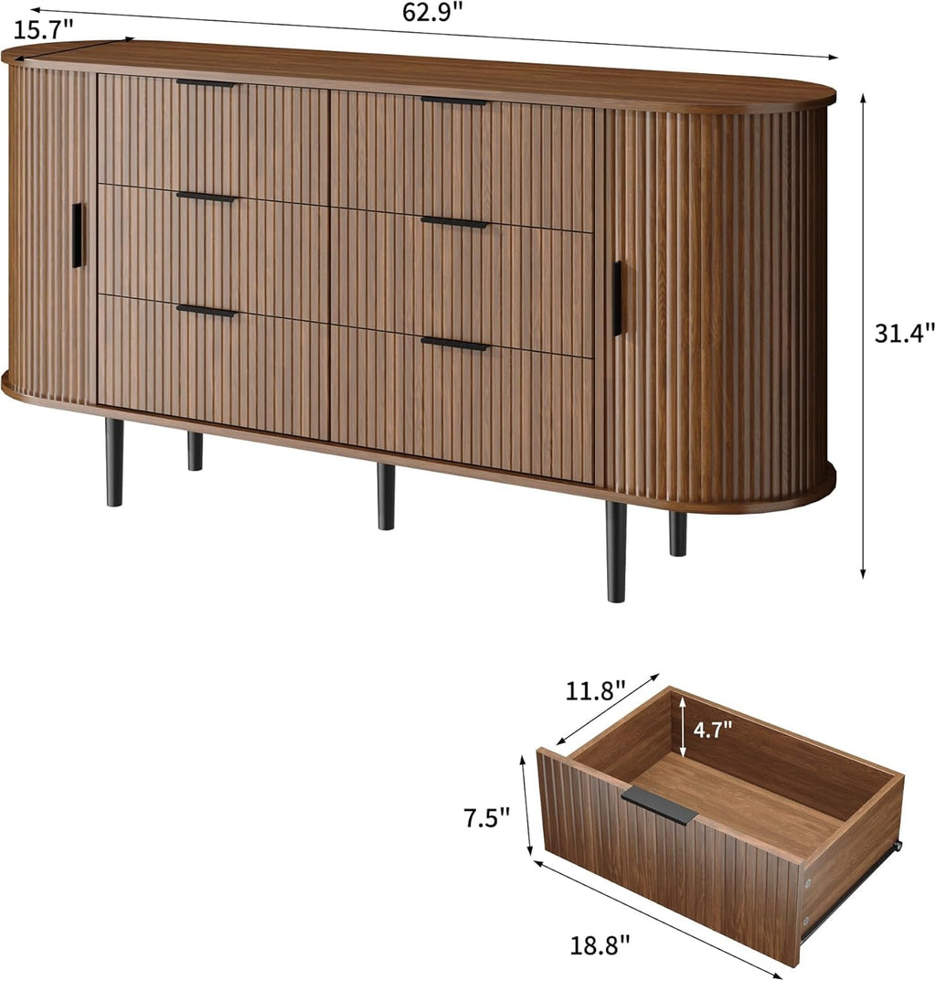 Brown 6 Drawer Wood Dresser E202163