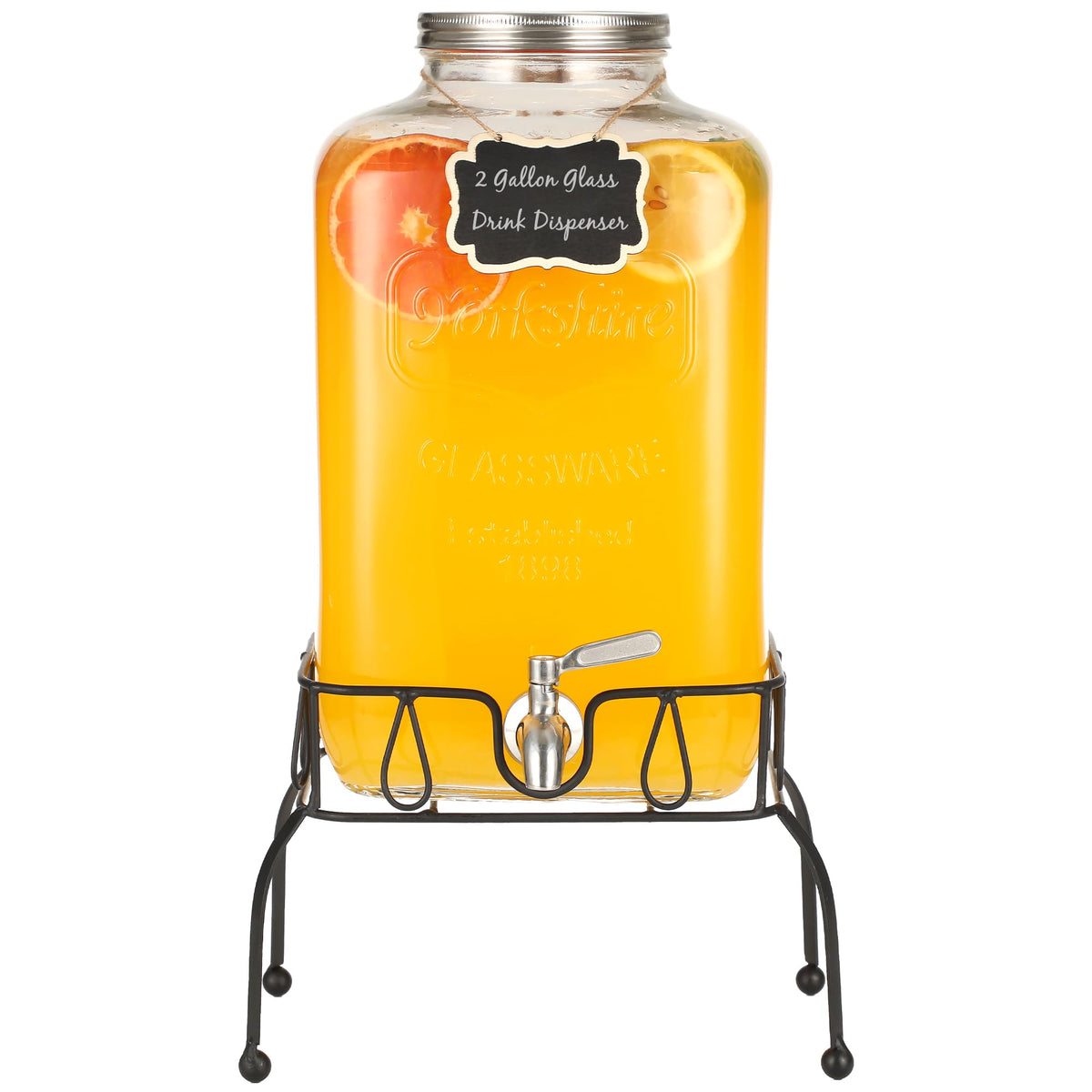 2 Gallon Glass Drink Dispenser with Stand Q9932
