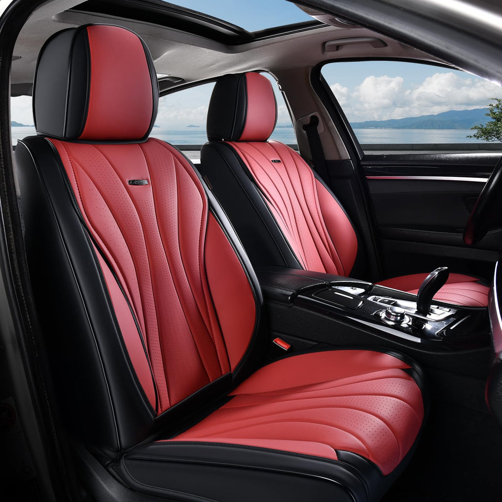 Black Red 2 Pack Leather Car Seat Covers R456358