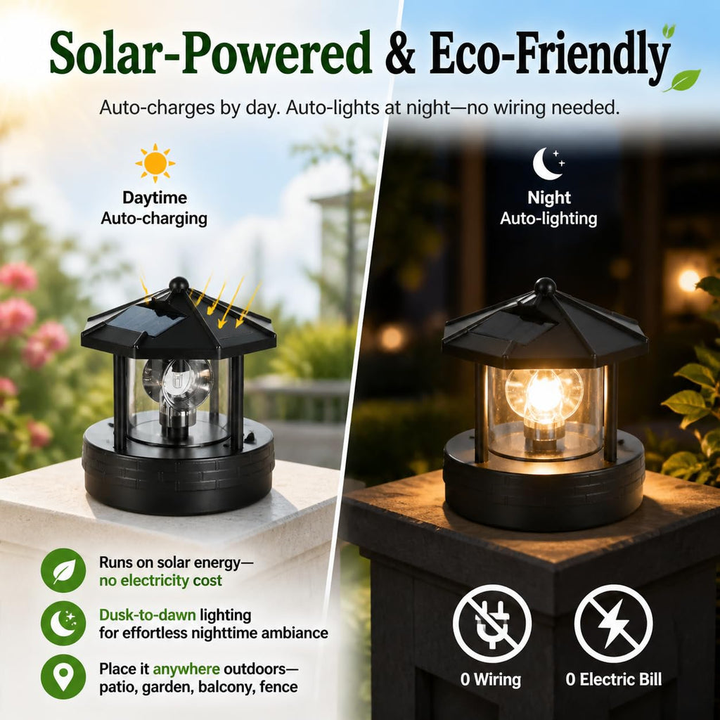 Solar Lighthouse Lamp with Rotating Beacon IP44 Waterproof LED Light Q801