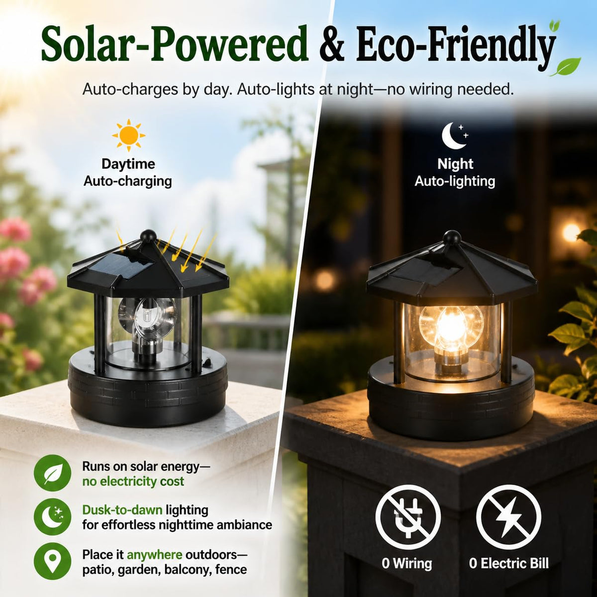 Solar Lighthouse Lamp with Rotating Beacon IP44 Waterproof LED Light Q801