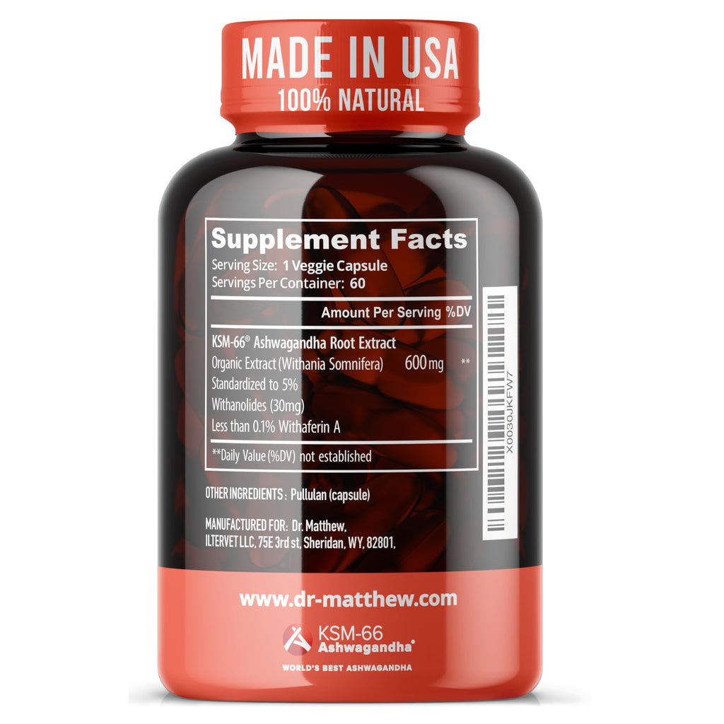 Organic Ashwagandha 600mg Root Extract Capsules U10917
