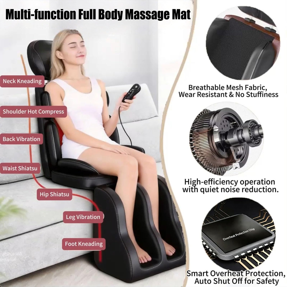 16D Electric Shiatsu Full Body Massage Mat with Foot Massager U779