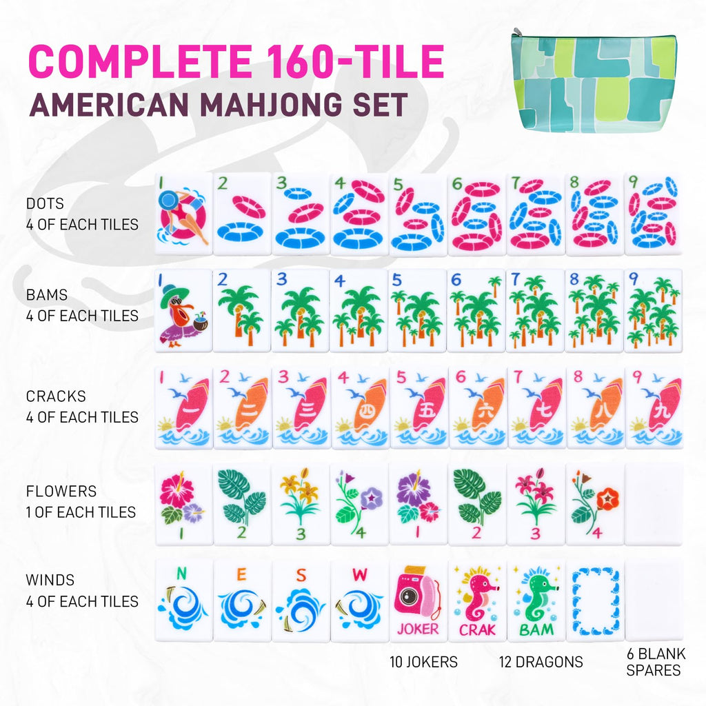 160 Tiles Thin Plastic Mahjong Set with Bag and 4 Racks V36462