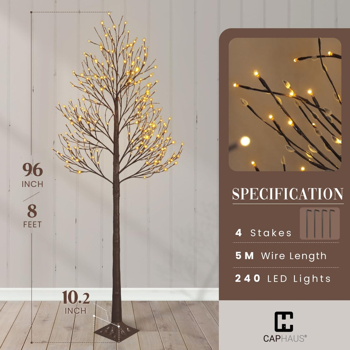 8 Ft Lighted Willow Twig Tree with 240 Warm White LED Lights J482