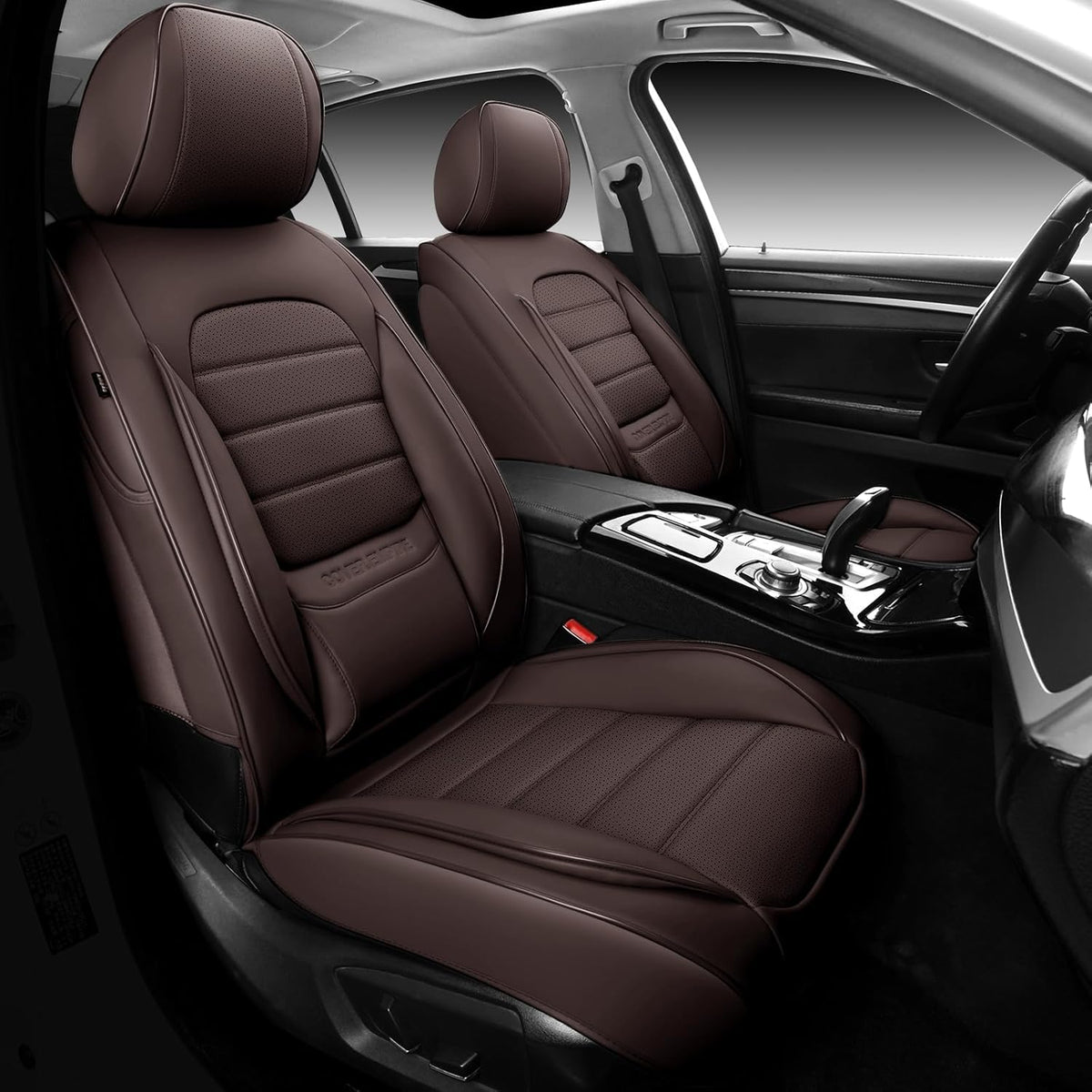 Brown Faux Leather Car Seat Covers Full Set W3535