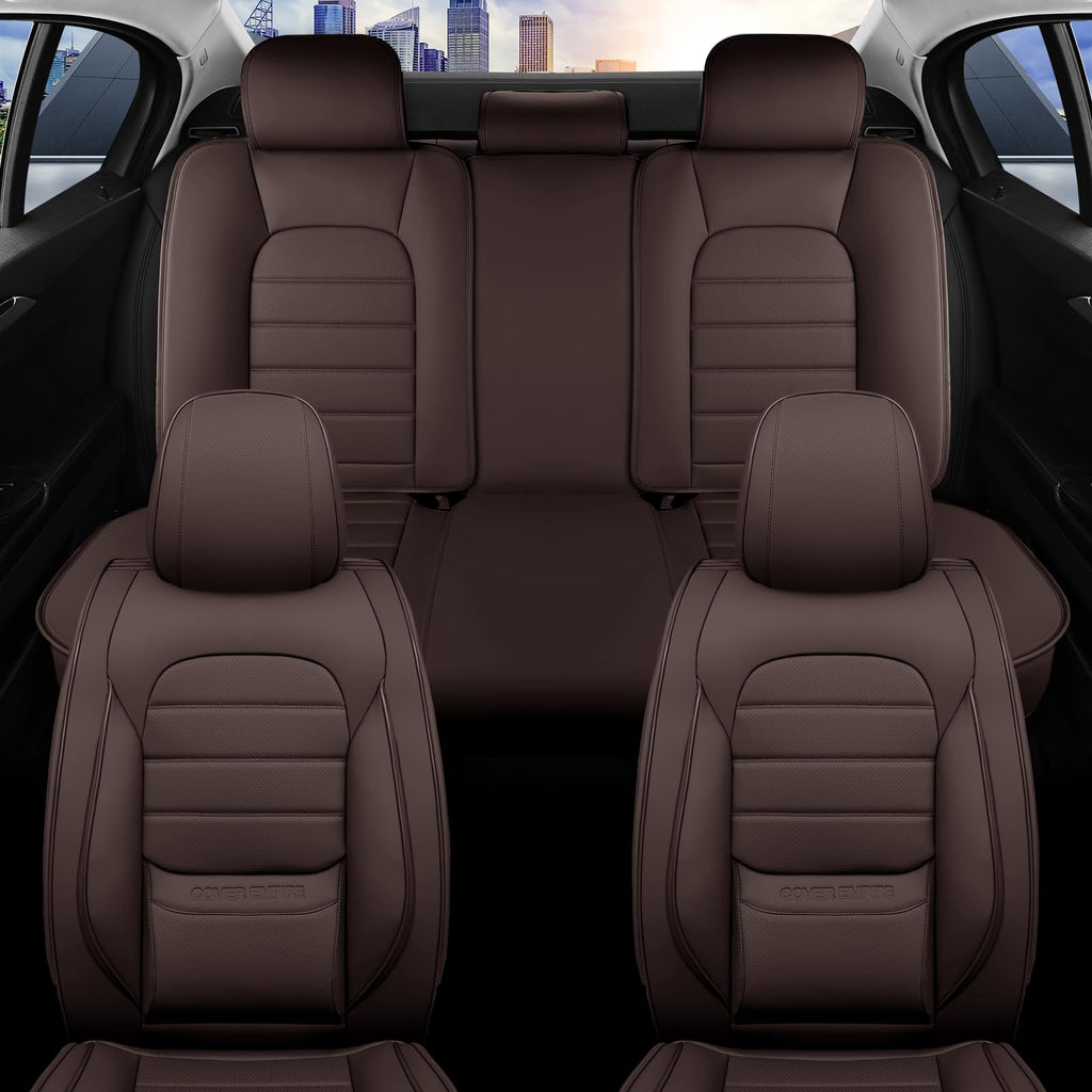 Brown Faux Leather Car Seat Covers Full Set W3535