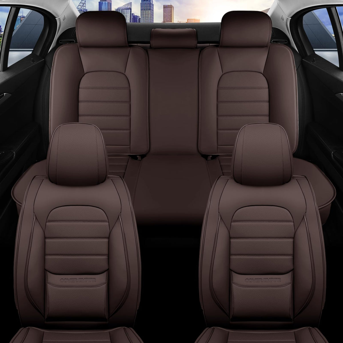 Brown Faux Leather Car Seat Covers Full Set W3535