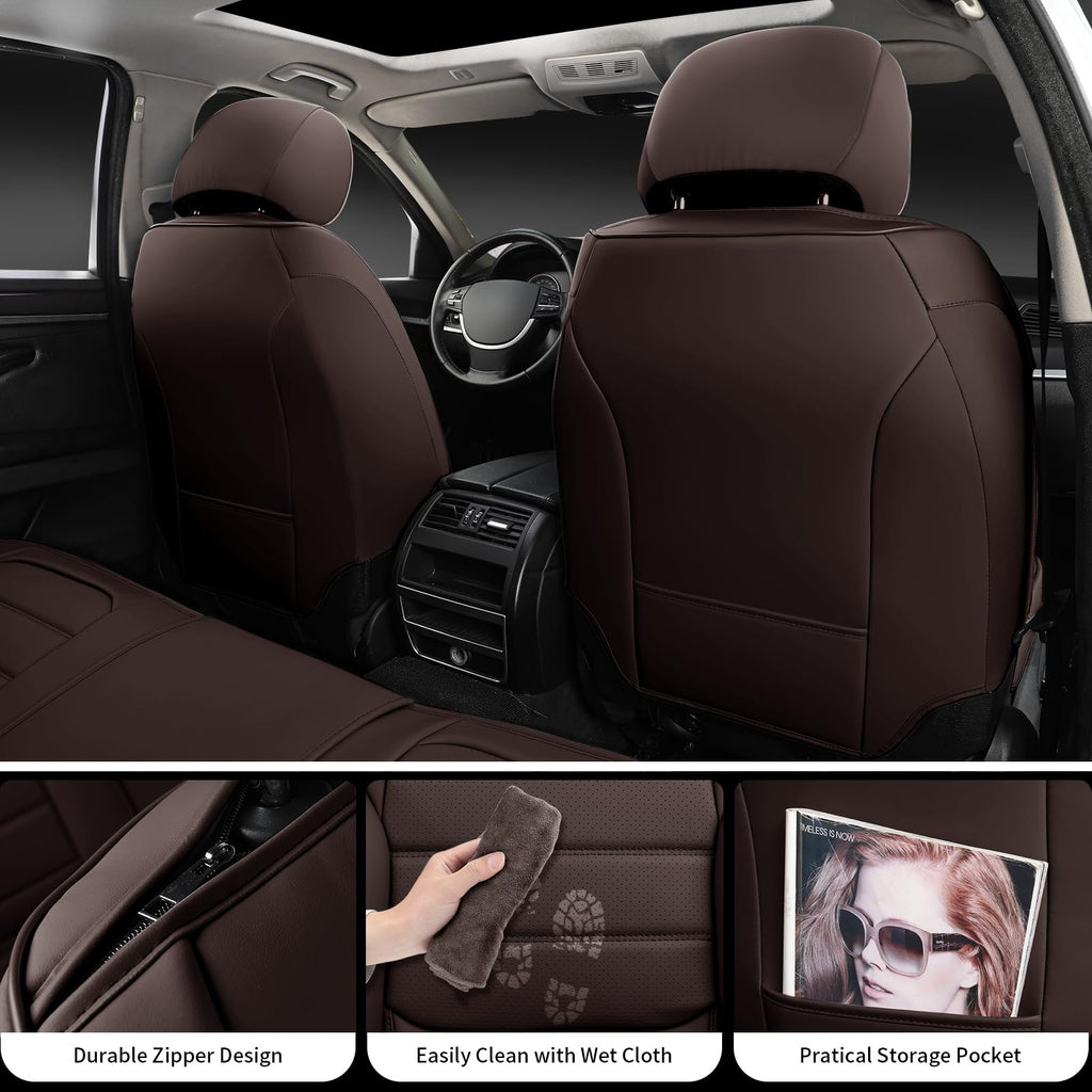 Brown Faux Leather Car Seat Covers Full Set W3535