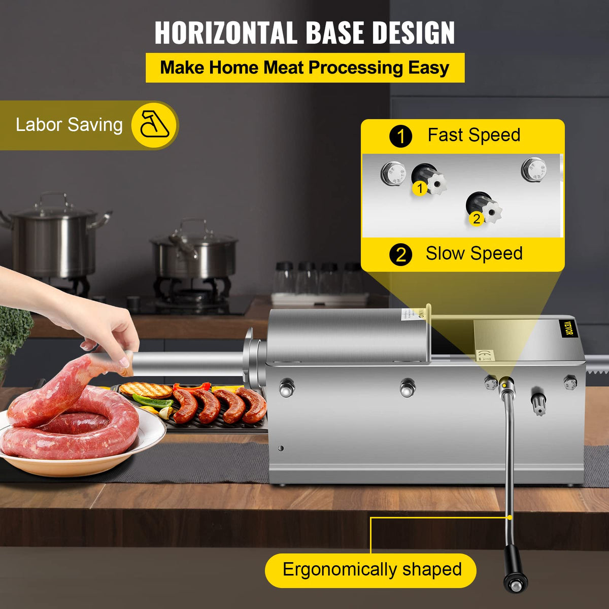 3L Manual Stainless Steel Sausage Stuffer with 5 Filling Nozzles B3295