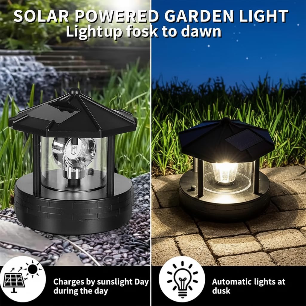 Solar Lighthouse Lamp with Rotating Beacon IP44 Waterproof LED Light Q801