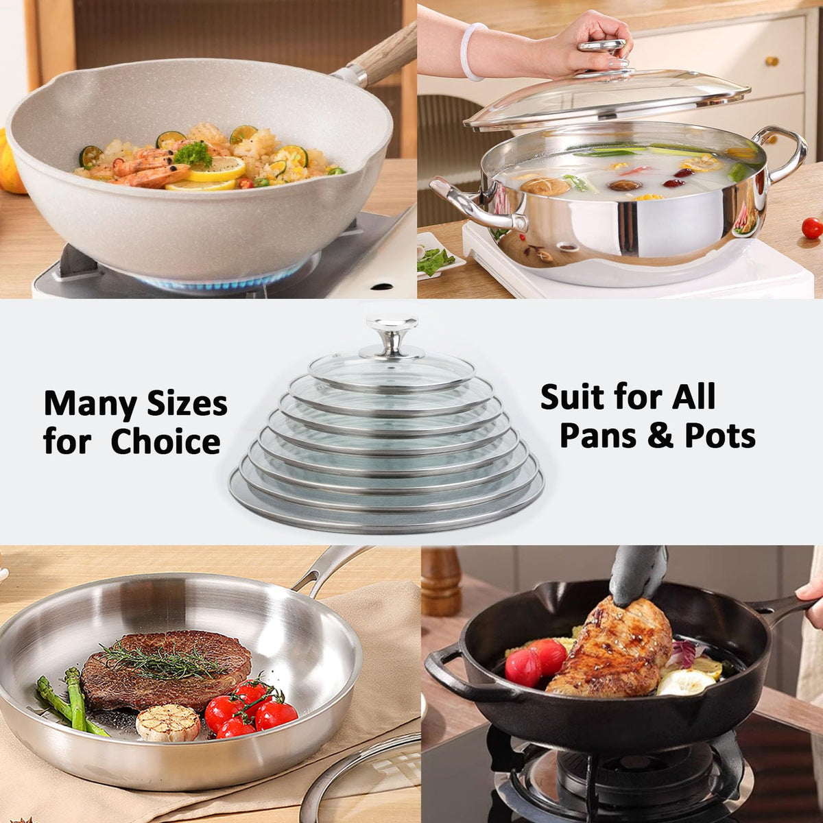 Clear Tempered Glass Lids with Steam Vent Y89159