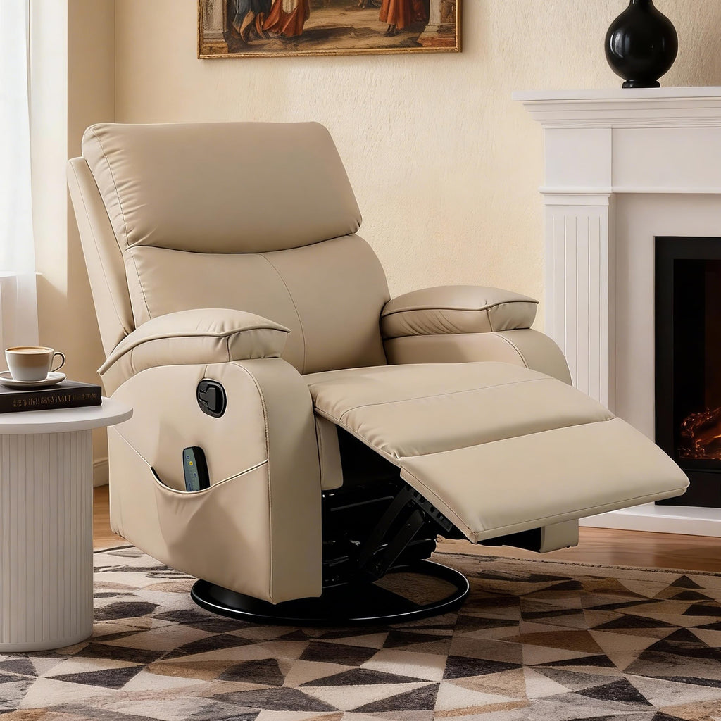 Beige Leather Swivel Rocking Recliner Chair Q370