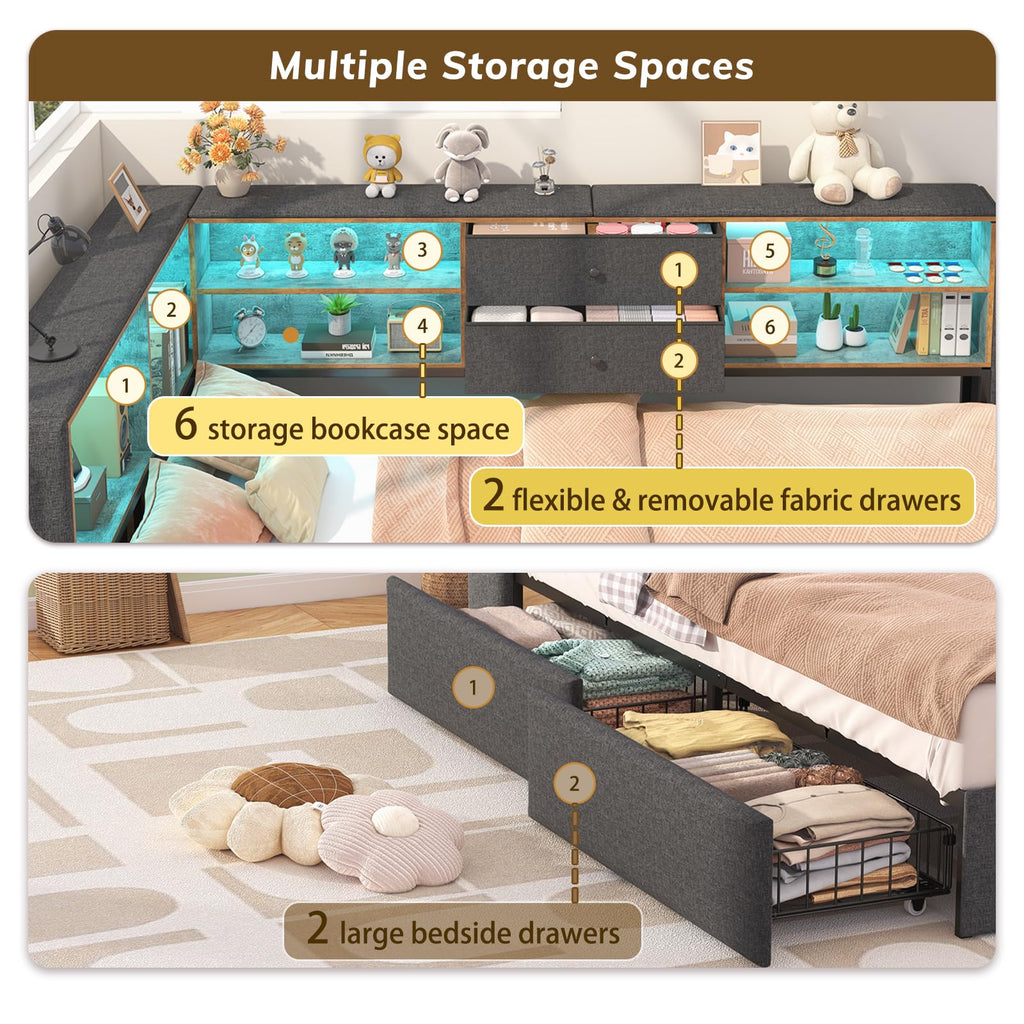 Twin Corner Bed Frame with Storage Drawers F772