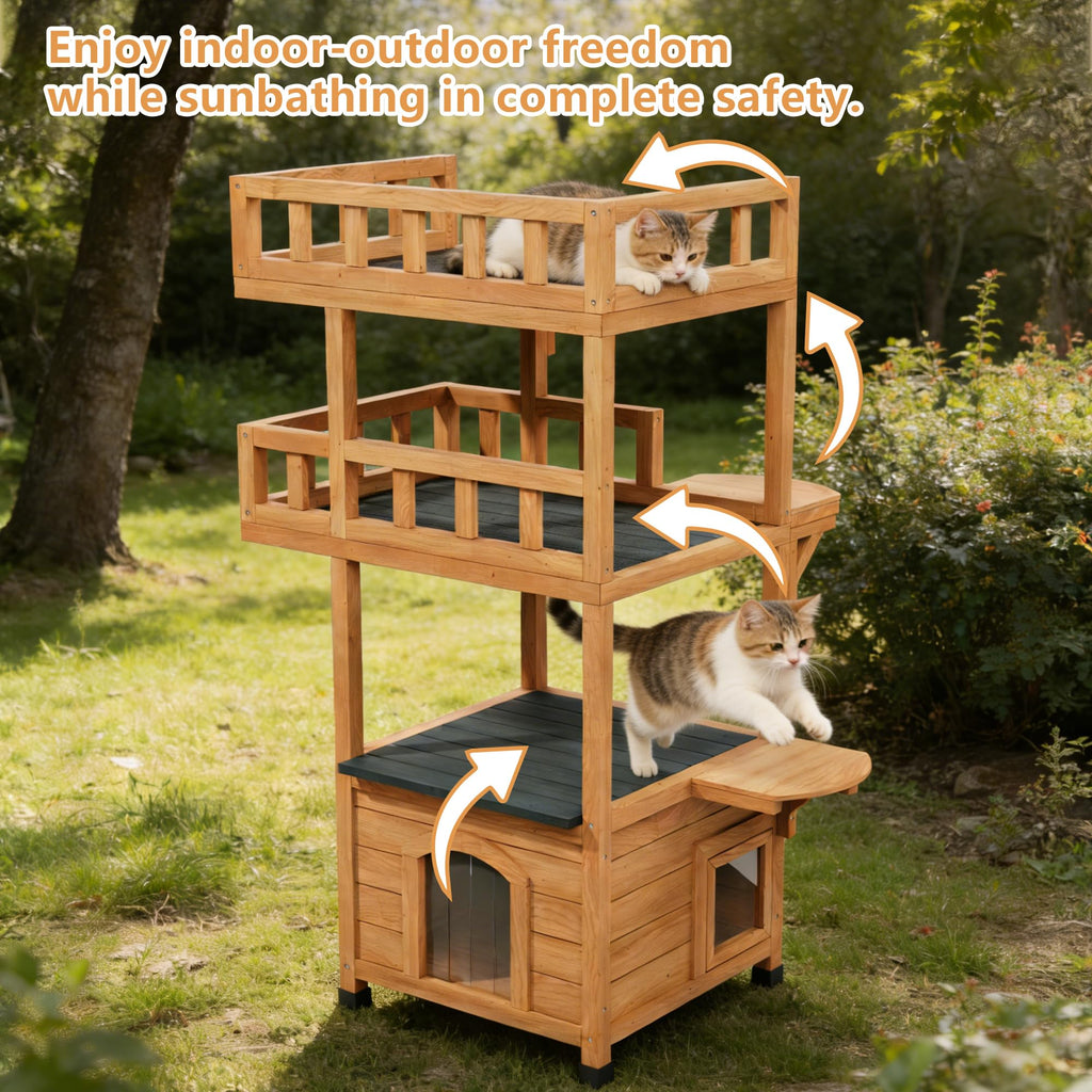 Outdoor Cat Tree Tower with Enclosed Condo I894065