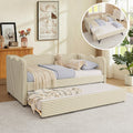 Twin Size Gingham Upholstered Daybed with Trundle and USB Ports L289872