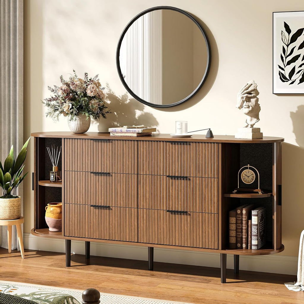 Brown 6 Drawer Wood Dresser E202163