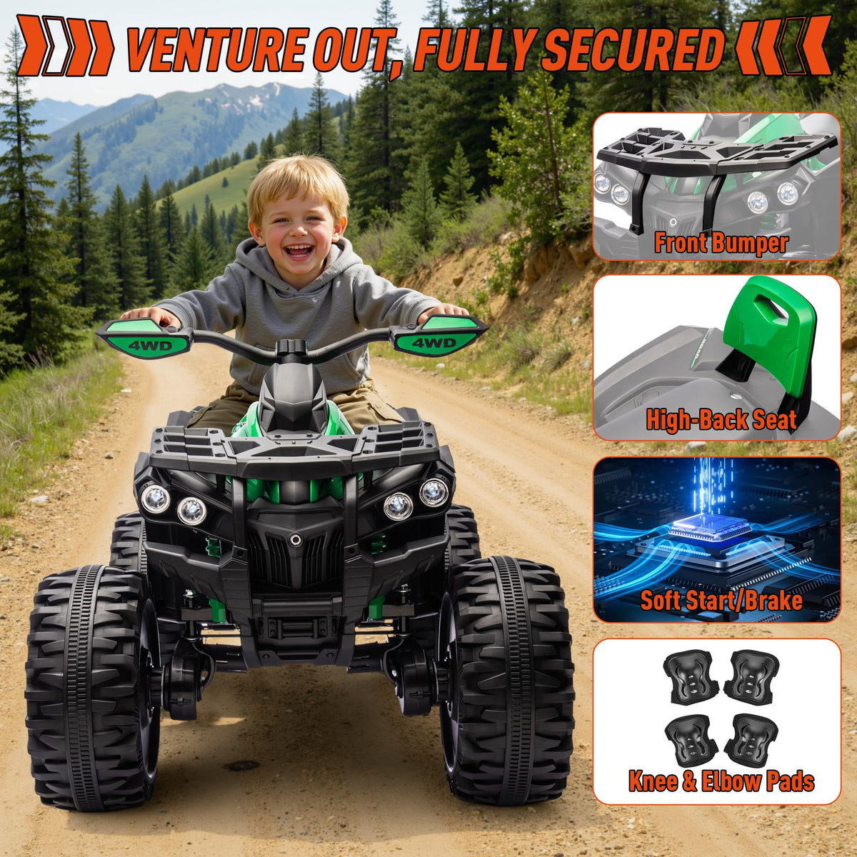 24V Kids ATV 4 Wheeler Green M805433