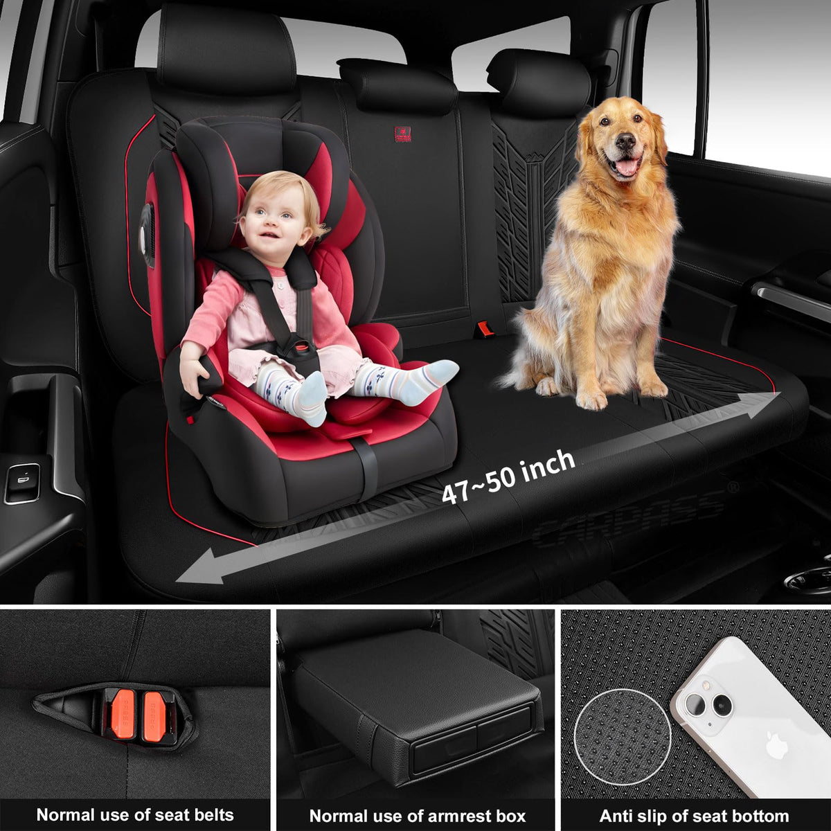 Waterproof Neoprene Car Seat Covers Full Set 5 Seats Black Red D347