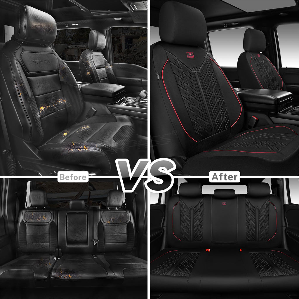 Waterproof Neoprene Car Seat Covers Full Set 5 Seats Black Red D347