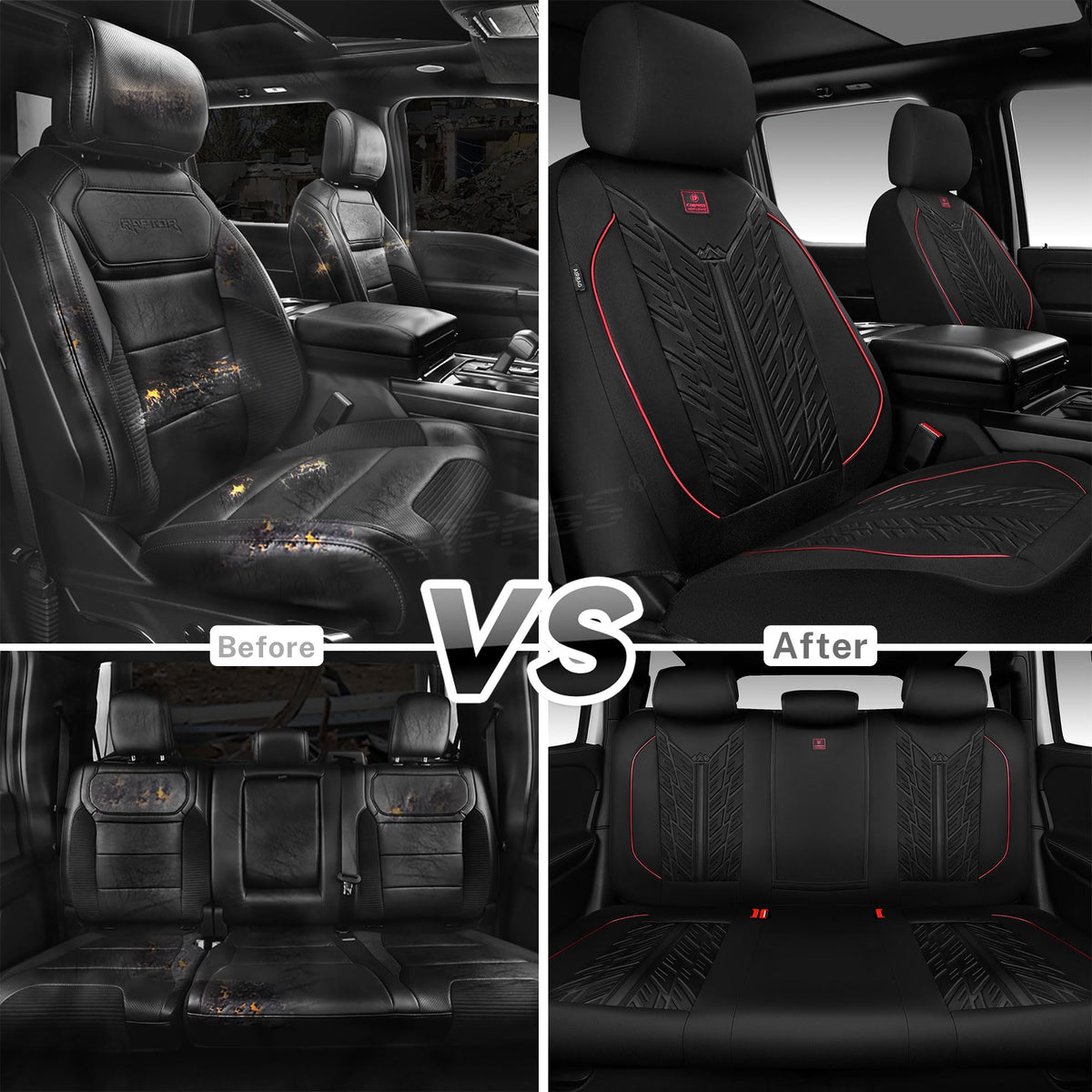 Waterproof Neoprene Car Seat Covers Full Set 5 Seats Black Red D347