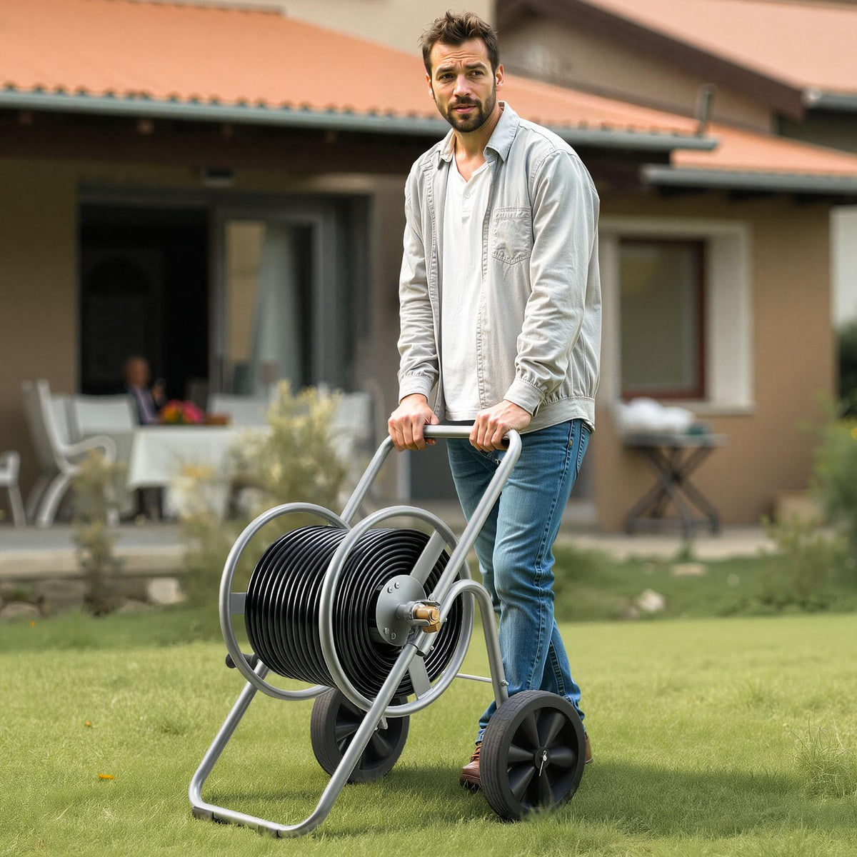 200/300 ft Garden Hose Reel Cart with Two Wheels H6680