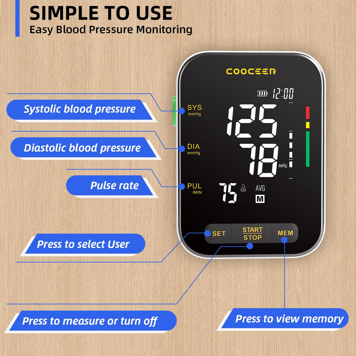 Automatic Upper Arm Blood Pressure Monitor with Adjustable Cuff G90764
