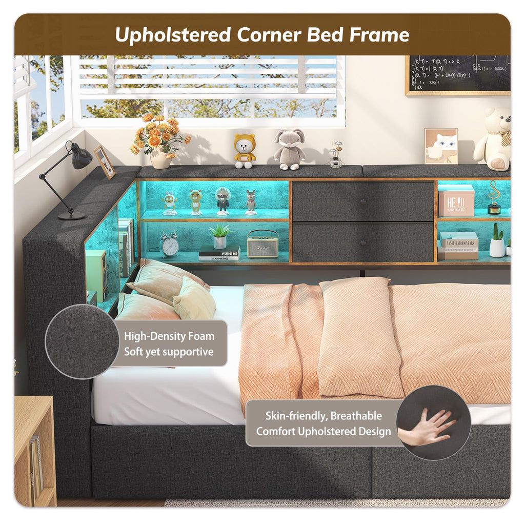 Twin Corner Bed Frame with Storage Drawers F772