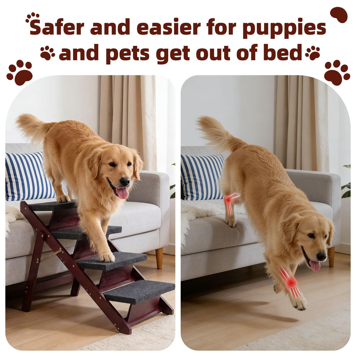 Wooden 4 Step Foldable Pet Stairs Y5533