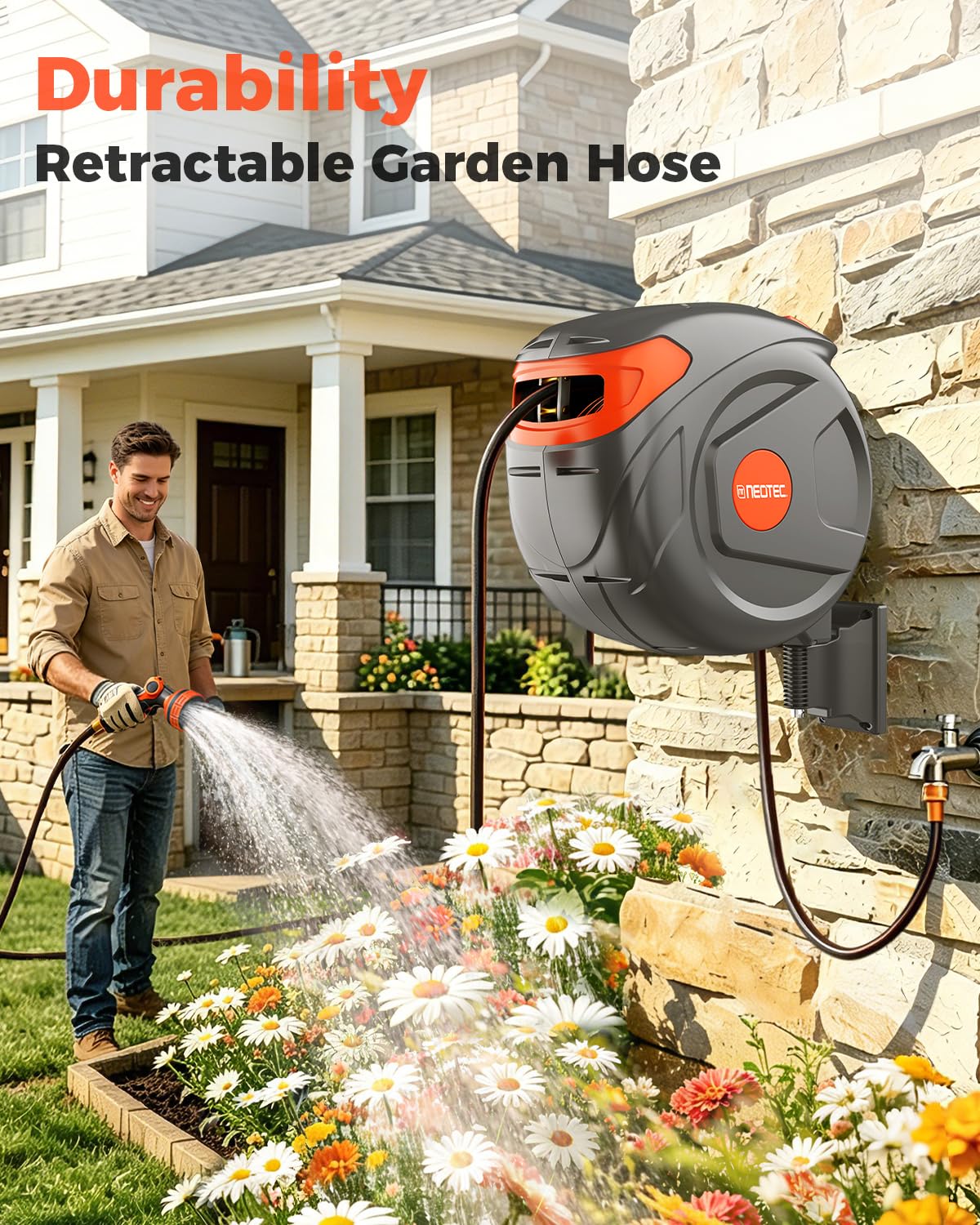 Retractable Garden Hose Reel 100 ft 1/2 Inch with 3-Layer PVC Hose T431