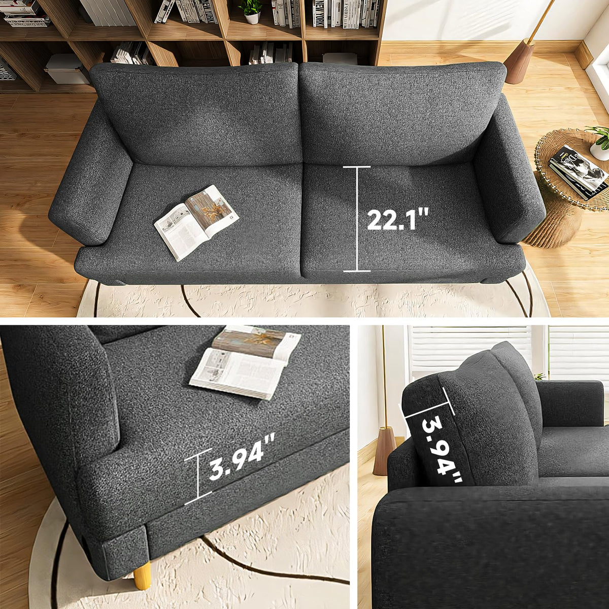Dark Gray Upholstered 70" Loveseat Sofa Q809