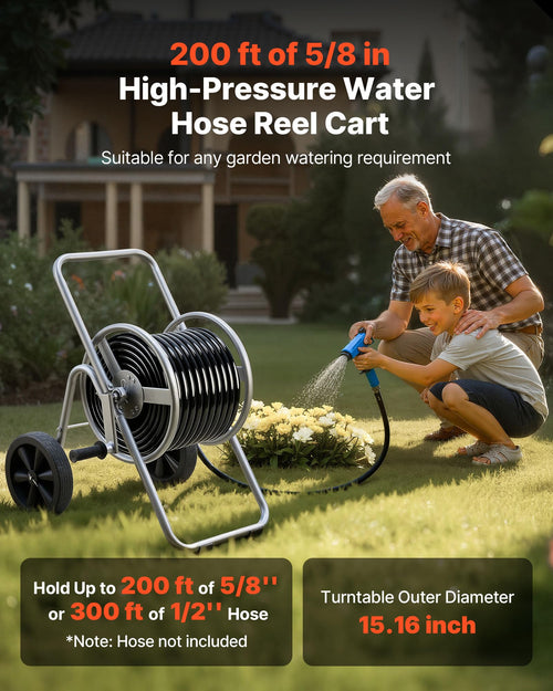 200/300 ft Garden Hose Reel Cart with Two Wheels H6680