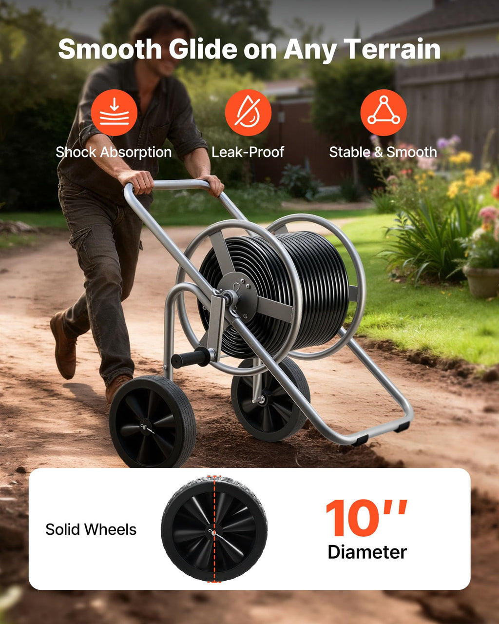 200/300 ft Garden Hose Reel Cart with Two Wheels H6680