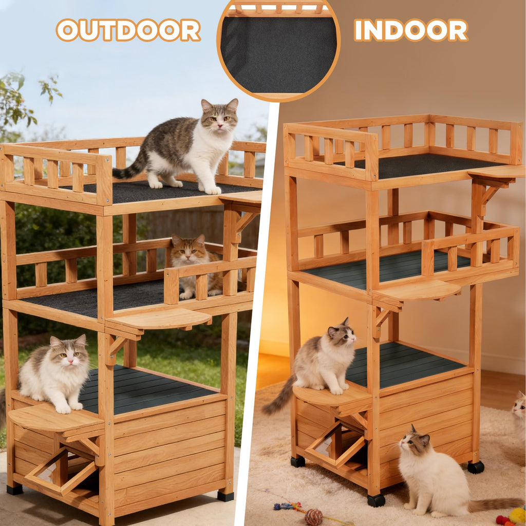 Outdoor Cat Tree Tower with Enclosed Condo I894065
