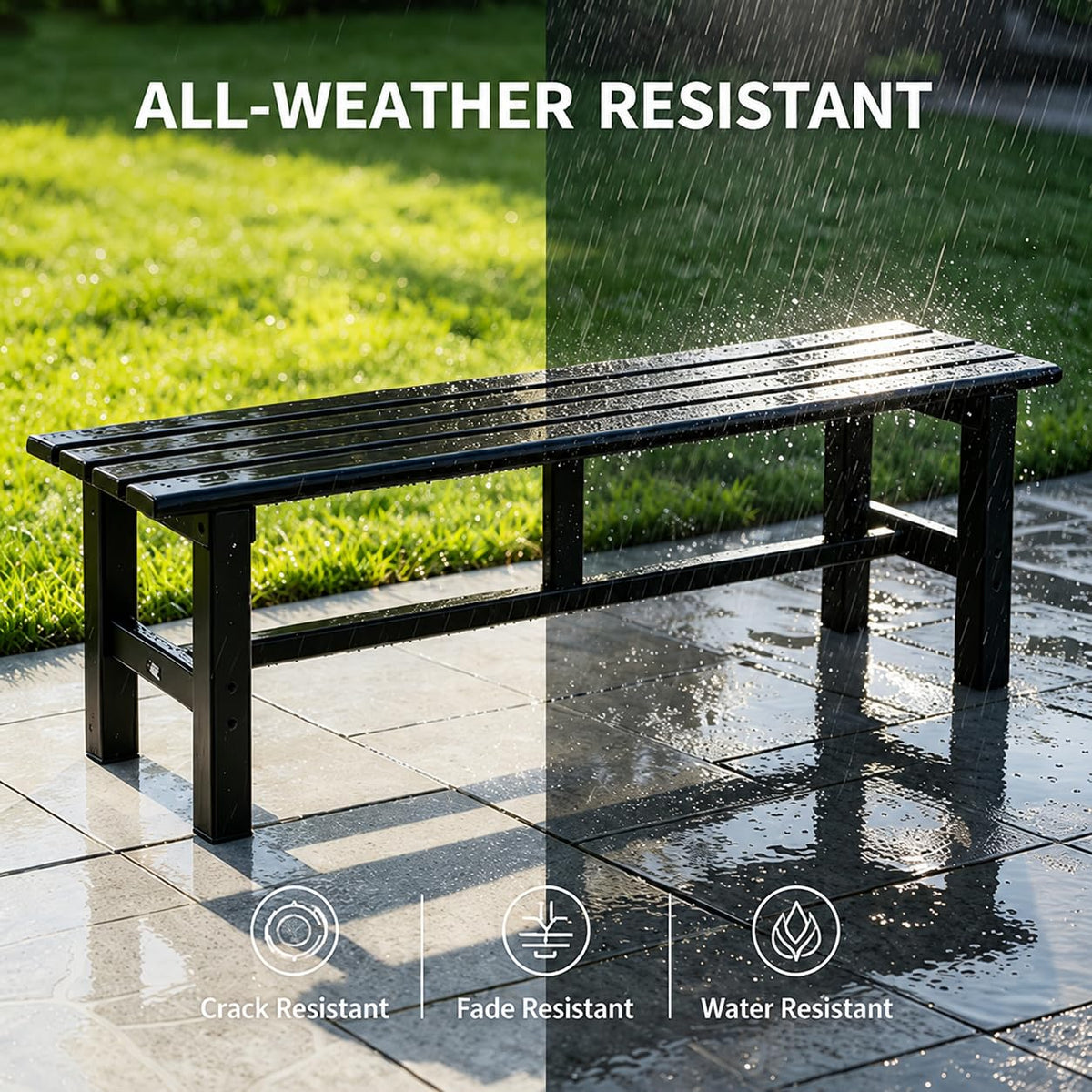 59 Inches Black 2-Person Aluminum Outdoor Bench W445677