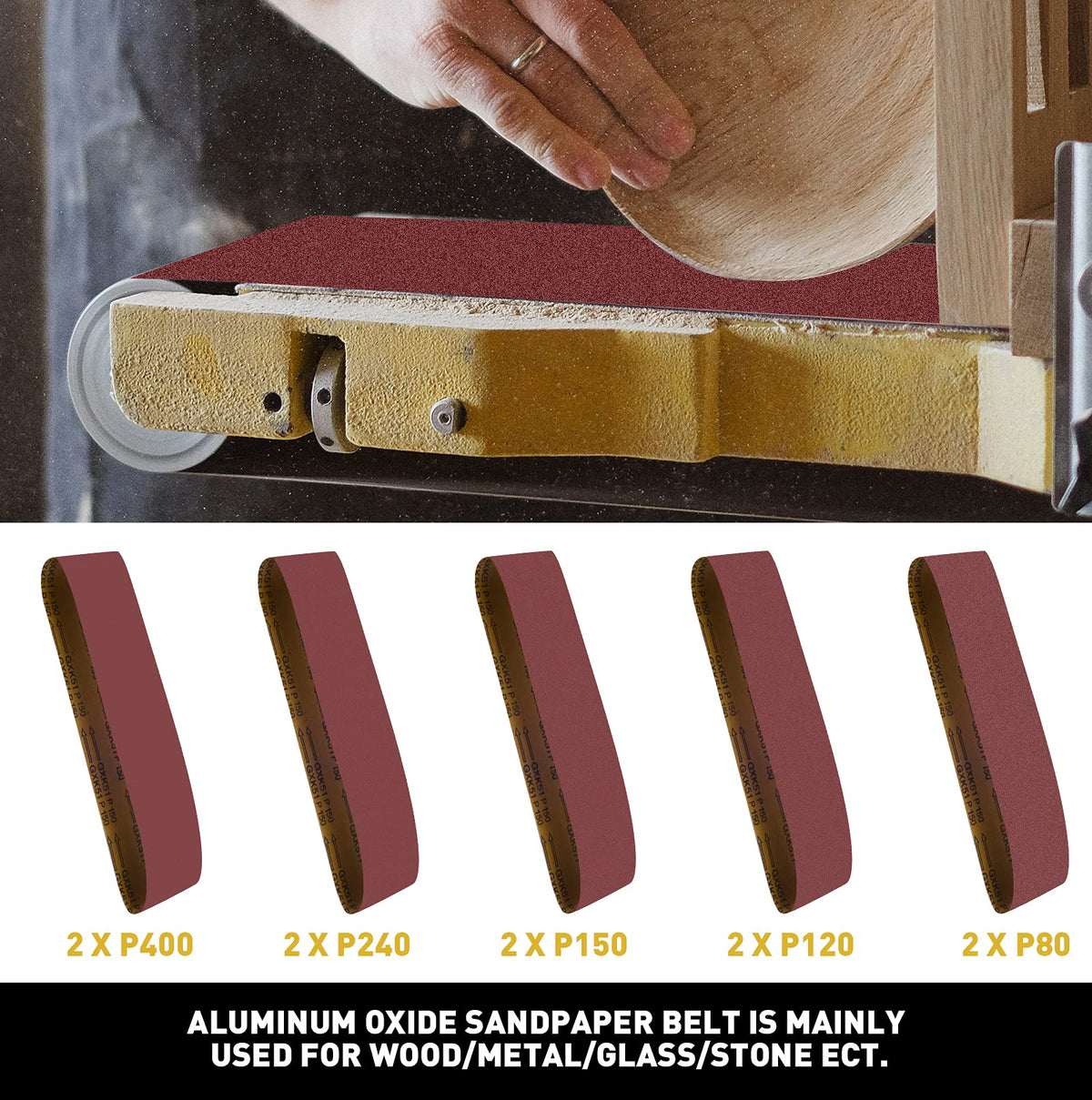 4 x 36 Aluminum Oxide Sanding Belts and 6 Inch Self Stick Sanding Discs 22 Pcs A102