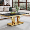 47" Faux Marble Rectangular Coffee Table with Mirrored Finish Stainless Steel Base H67669