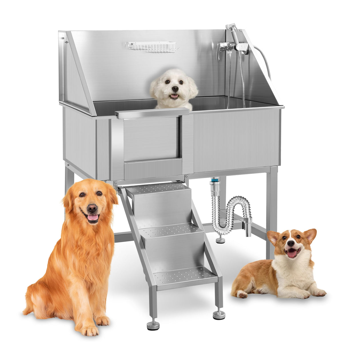 38" Stainless Steel Dog Grooming Tub with Stairs R779410