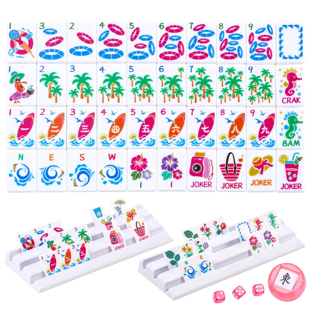 160 Tiles Thin Plastic Mahjong Set with Bag and 4 Racks V36462