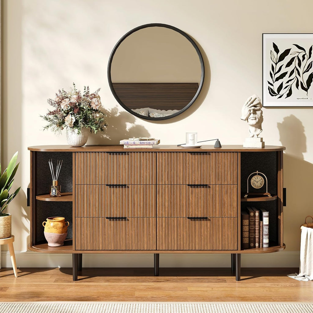 Brown 6 Drawer Wood Dresser E202163